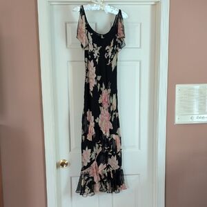 Lauren Ralph Lauren Black Maxi Dress with Pink Floral Print